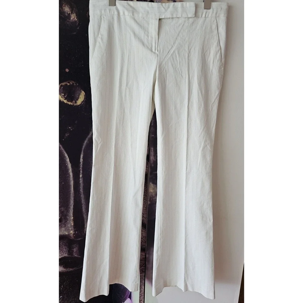 THEORY‎ Womens White Blue Pinstripe Striped Wide Leg Touser Pant Size 12